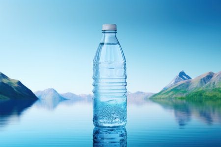 Water bottle aesthetic scenery blue background ultra realistic.の素材