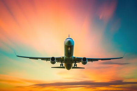 Passenger Airplane Flying with beautiful sky.の素材