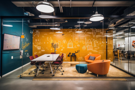Photo of a creative office design with writable walls.の素材