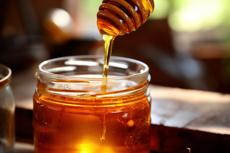 Honey, Close up product of honey and bee.の素材