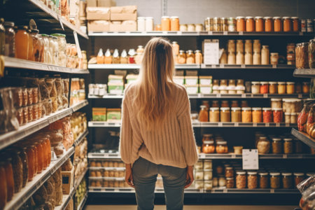 a photo of a beautiful woman shopping in supermarketの素材