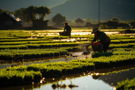 Agriculture of Asia Local Thai farmers are planting rice fieldsの素材