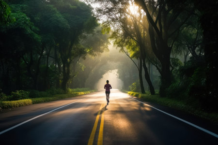 Female jogging training on country roadの素材