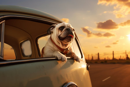 Car trunk with cute Dog and luggage Dog Travel concept Generative AI.の素材