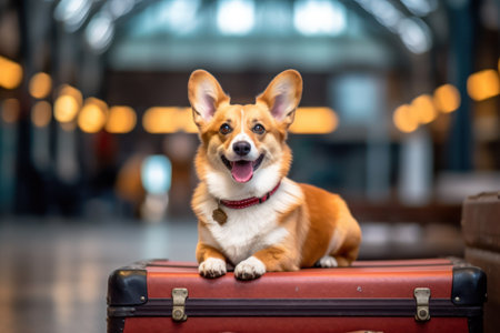 Car trunk with cute Dog and luggage Dog Travel concept Generative AI.の素材