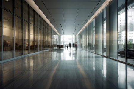 An office building with a huge people flow, fast shutter, Business people walking, Generative AIの素材