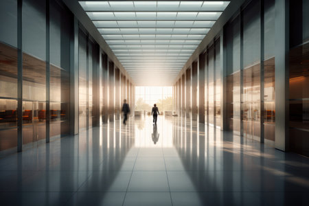 An office building with a huge people flow, fast shutter, Business people walking, Generative AIの素材