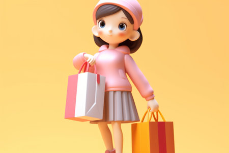A girl and shopping cart shopping concept 3d Tiny cute isometric Generative AI.の素材