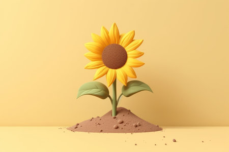 3D yellow sunflower with minimal pastel background Generative AI.の素材