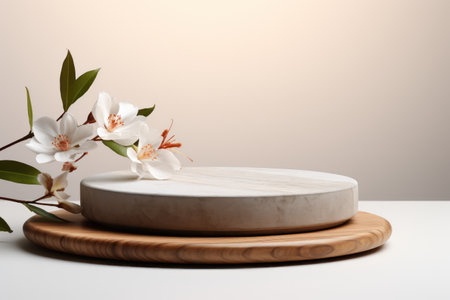 display podium with nature background, Generative AI.の素材