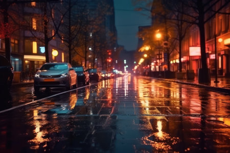 City street Radiance lights night city street landscape Generative AI.の素材