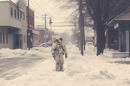 Astronaut walking down at the old streets Generative AI.の素材