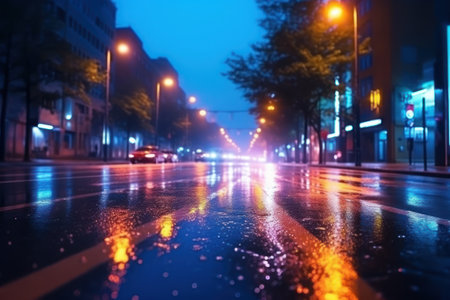 City street Radiance lights night city street landscape Generative AI.の素材