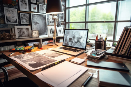 graphic designer home office and creative desk Generative AIの素材