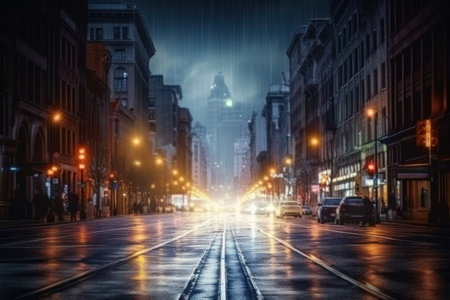 City street Radiance lights night city street landscape Generative AIの素材