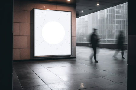 Blank Billboard on City Street at Night Indoor advertising Generative AIの素材