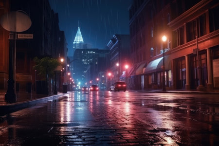 City street Radiance lights night city street landscape Generative AIの素材