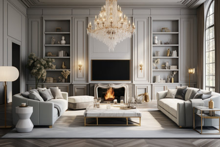 Luxurious living room in modern style with sofa 3D render Generative AIの素材