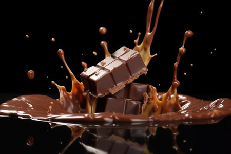pieces of chocolate with chocolate splash.の素材