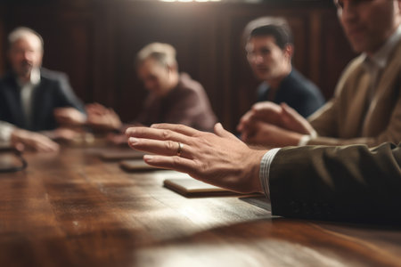 Close up of a businessman hands during a meetingの素材