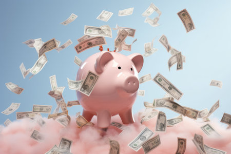 A lot of dollar money with piggy bankの素材