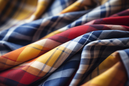 Closeup of checkered fabric as background.の素材