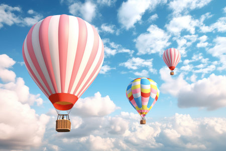 Colorful balloons floating against a clear blue sky, Generative AIの素材