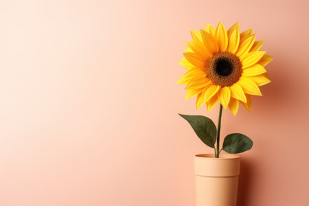 Beautiful sunflower on neutral colour background Generative AI.の素材