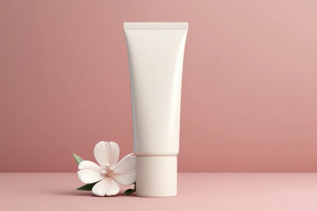 White Blank cosmetic cream tube Mockup pastel background Generative AI.の素材