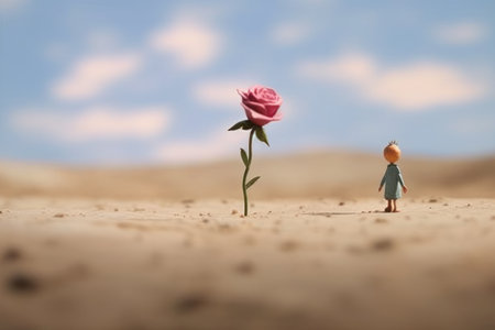 The Little Prince's single unique rose on his small planet Generative AI.の素材