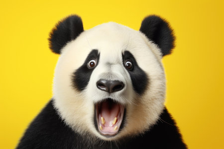 Funny surprised panda studio shot isolated bright color background.の素材
