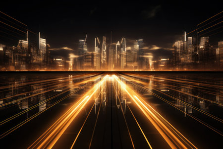Futuristic High Speed Light Tail with Night City Background.の素材