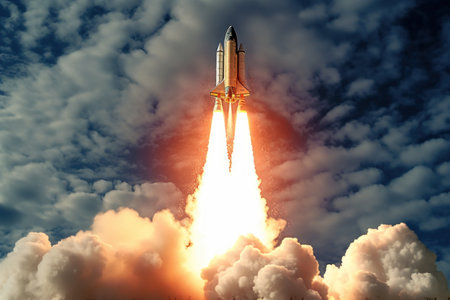Successful rocket launch rocket launch to the space.の素材