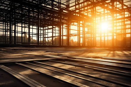 a crane at a construction site, a modern urban scene under construction, AI Generative.の素材