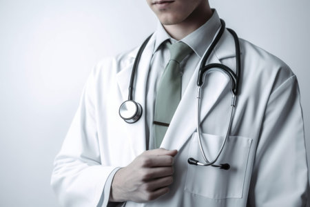 Close up photo of doctor working in a hospital, stock photo, AI Generative.の素材