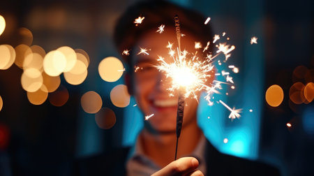 people holding sparklers at the party together stock photo.の素材