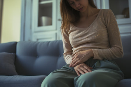 lady have a stomachache or menstruation pain, Healthcare medical concept, AI Generative.の素材