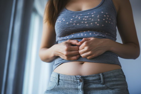 lady have a stomachache or menstruation pain, Healthcare medical concept, AI Generative.の素材