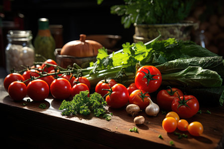 Healthy eating concept with fresh vegetables, Healthy Lifestyle, kitchen, Diet food, AI Generative.の素材