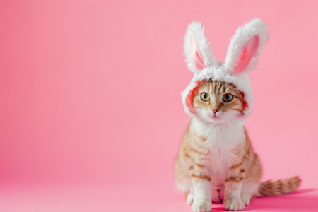Funny at with rabbit ears, Banner for your advertisement, Easter bunny, Easter, happy Easter..の素材