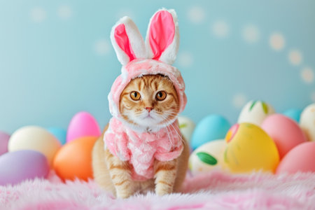 Funny at with rabbit ears, Banner for your advertisement, Easter bunny, Easter, happy Easter..の素材