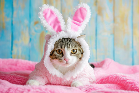 Funny at with rabbit ears, Banner for your advertisement, Easter bunny, Easter, happy Easter..の素材