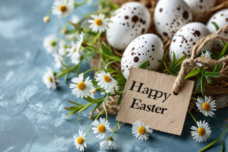 Happy Easter day colorful eggs and flower decoration.の素材