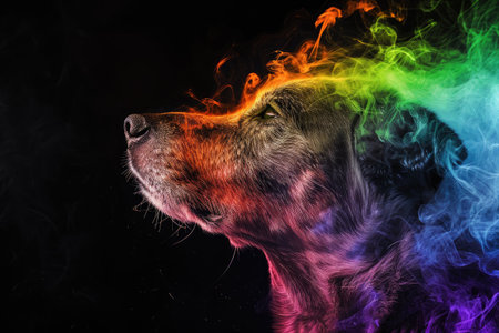 dog with rainbow smoky luminescent wallpaper.の素材