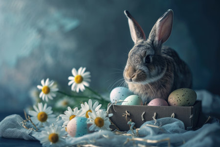 Happy Easter, Adorable Easter Bunny With Easter Eggs, colorful Easter eggs, banner and wallpaper.の素材