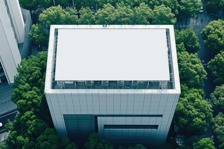 An empty huge poster mockup on the roof of a mall, blank mockup of an outdoor info banner.の素材