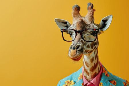 Stylish portrait of dressed up anthropomorphic animal themes, Funny pop art illustration.の素材