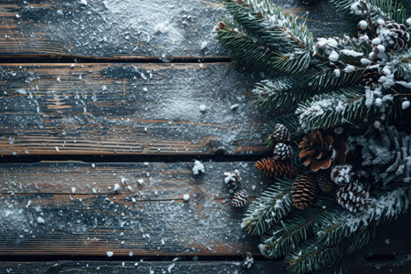 Rustic wooden background with a winter scene and many wooden slats with copy space.の素材