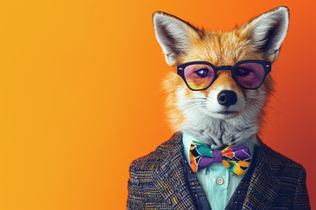 Stylish portrait of dressed up anthropomorphic animal themes, Funny pop art illustration.の素材