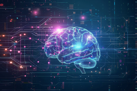futuristic Artificial intelligence innovation technology design background, network and data.の素材